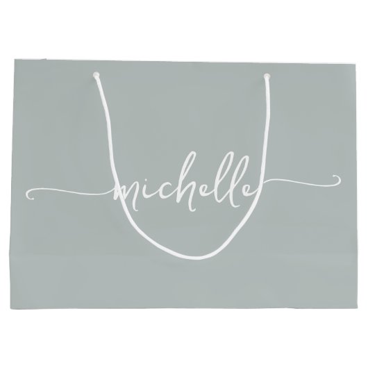 Stijlvolle saliegroene monogram naam script groot cadeauzakje (Achterkant)