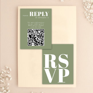 Stijlvolle saliegroene RSVP-kaarten voor trouw-QR- RSVP Kaartje