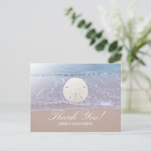 Stijlvolle Sand Dollar Beach bruiloft Dank u Briefkaart (Staand voorkant)