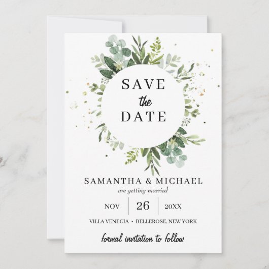 Stijlvolle sappige groen bruiloft bespaar de datum save the date (Voorkant)