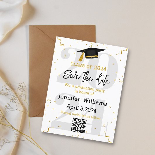 Stijlvolle Save the Date QR Code afstuderen 2025 Aankondigingskaart