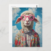 Stijlvolle Schaap Roze Brillen Bloemen Kleding Bla Briefkaart (Voorkant / Achterkant)