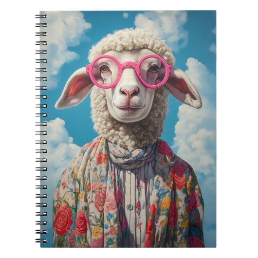 Stijlvolle Schaap Roze Brillen Bloemen Kleding Bla Notitieboek (Voorkant)