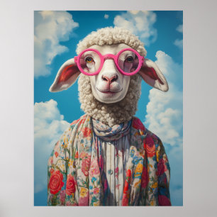 Stijlvolle Schaap Roze Brillen Bloemen Kleding Bla Poster