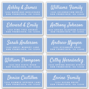 Stijlvolle schrift blauwe trouwgast adreslabels sticker