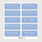 Stijlvolle schrift blauwe trouwgast adreslabels sticker (Vel)