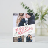 Stijlvolle schuine waterverf Kerstmis 3-foto Feestdagenkaart (Staand voorkant)