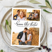 Stijlvolle Script 3 Foto Collage Trouwen Save The Date