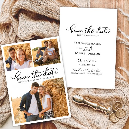 Stijlvolle Script 3 Foto Collage Trouwen Save The Date