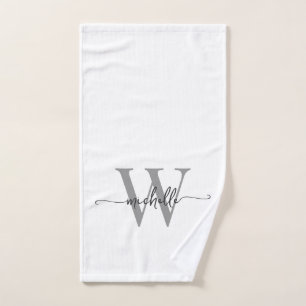 Stijlvolle Script Elegant Wit Grijs Monogram Naam Handdoek