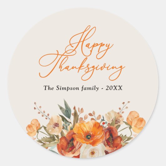 Stijlvolle script herfst Bloemrijke Happy Thanksgi Ronde Sticker (Voorkant)