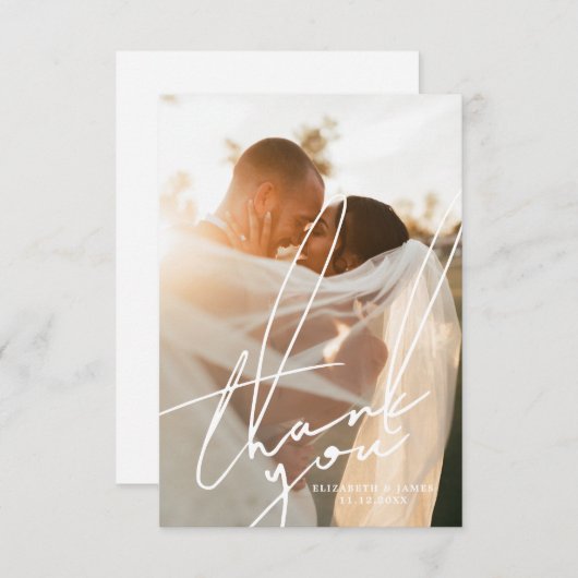 Stijlvolle Script Photo Wedding Dank u kaart (Voorkant / Achterkant)