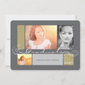 Stijlvolle scrollers 3 Foto Collage Graduparty Kaart (Voorkant)