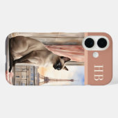 Stijlvolle Siamese kat Monogram gepersonaliseerd Case-Mate iPhone Case (Achterkant (horizontaal))
