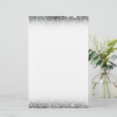 Stijlvolle Silver Glitter Glitz Foto Briefpapier (Staand voorkant)