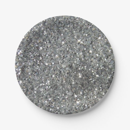 Stijlvolle Silver Glitter Glitz Foto Papieren Bordje (Voorkant)