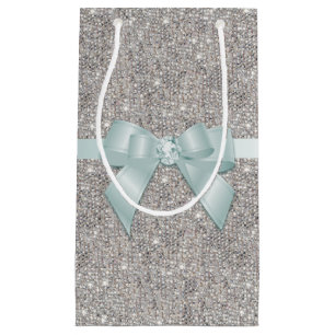 Stijlvolle Silver Sequins, Bow & Ribbon Klein Cadeauzakje