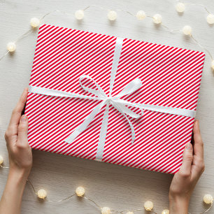 Stijlvolle smalle diagonaal gestreept rood wit cadeaupapier