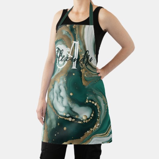 Stijlvolle smaragdgroene gouden accenten Naam & Mo Schort (Insitu)