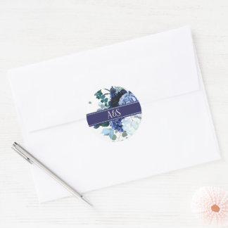 Stijlvolle Soft Indigo en Blue Wedding Ronde Sticker