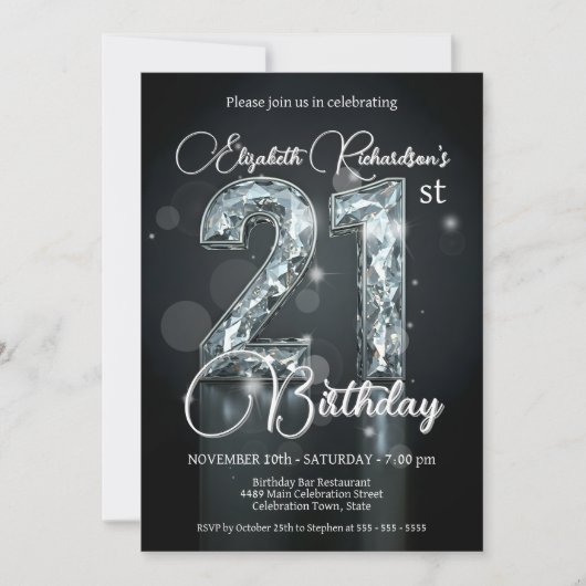 Stijlvolle Sparkling Diamond-Encrusted 21st Verjaa Kaart (Voorkant)