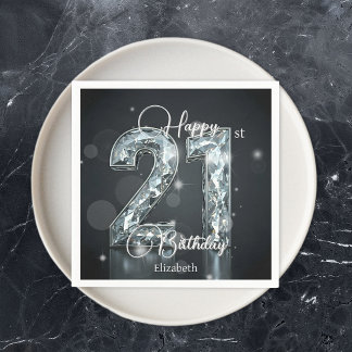 Stijlvolle Sparkling Diamond op Black 21st Birthda Servet