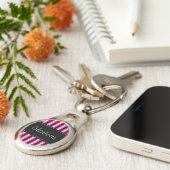 Stijlvolle, speciaal uitgeruste zwarte witte roze sleutelhanger (Zijkant)