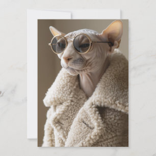 Stijlvolle Sphynx Cat in zonnebril en Sherpa Coat Kaart