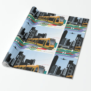 Stijlvolle stadstram transportkunst cadeaupapier