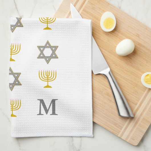 Stijlvolle ster van David Menorah Joodse Monogram Theedoek (Quarter Fold)