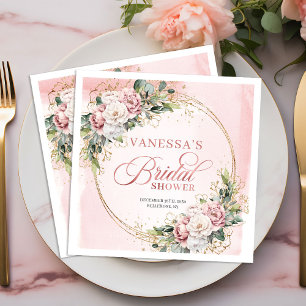 Stijlvolle stoffige roze bloemrijke groene bruidss servet