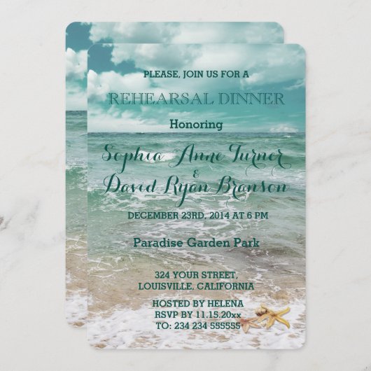 Stijlvolle Strand Zeester Bruiloft REHEARSAL DINER Kaart (Voorkant / Achterkant)