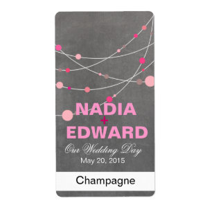 Stijlvolle Strands krijtbord roze Wijnlabel Etiket