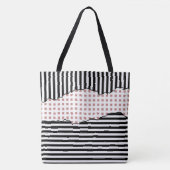 Stijlvolle strepen Net gelaagd zwart, wit en roze Draagtas (Voorkant)