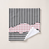 Stijlvolle strepen Net zwart, wit, rood gelaagd Bad Handdoek (Wasdoekje)