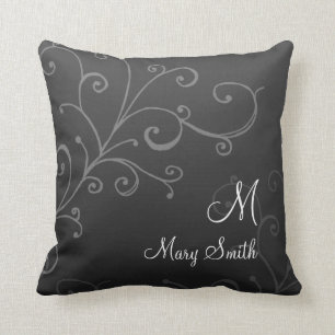 Stijlvolle Swirl Aangepast Monogram Zwart Kussen