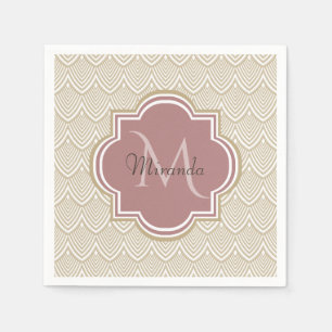 Stijlvolle Tan Arched Scallops Mauve Monogram Naam Servetten