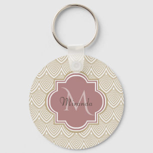 Stijlvolle Tan Arched Scallops Mauve Monogram Naam Sleutelhanger