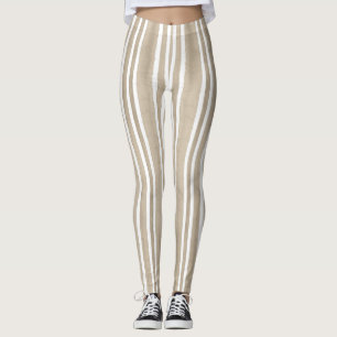 Stijlvolle Taupe Handgeschilderde Gestreepte Yoga Leggings