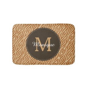 Stijlvolle Tawny Brown Zebra Print Monogram en naa Badmat