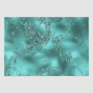Stijlvolle Teal Glans Glitter & Folie Marmer effec Tissuepapier