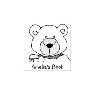 Stijlvolle teddybeer boekplaat rubberstempel