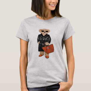 Stijlvolle teddybeer chic trenchcoat beer grafisch t-shirt
