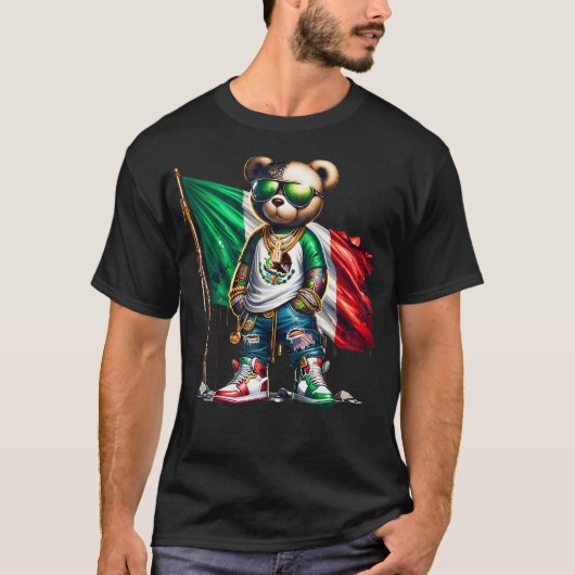 Stijlvolle teddybeer Mexicaanse vlag Mexico T-shirt (Voorkant)