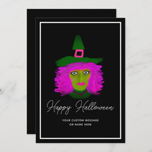 Stijlvolle tekenbegroeting met halloween-witch-scr feestdagenkaart (Voorkant / Achterkant)