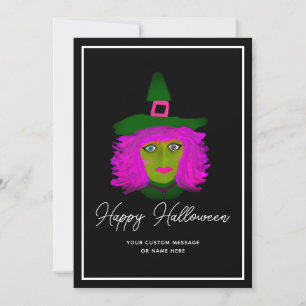 Stijlvolle tekenbegroeting met halloween-witch-scr feestdagenkaart