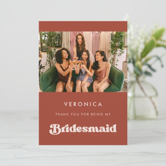 Stijlvolle Terracotta Bruidsmeisje Dank u Fotokaar Kaart (Staand voorkant)