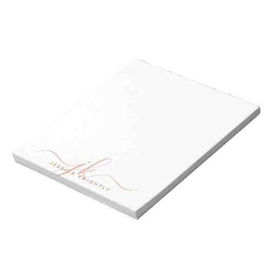 Stijlvolle Terracotta Script Monogram Initialen Notitieblok (Gedraaid)