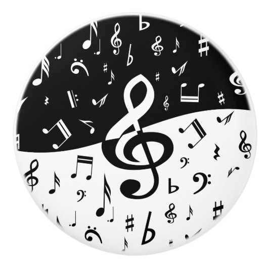Stijlvolle, Treble Clef Wave Black en White Keramische Knop (Voorkant)