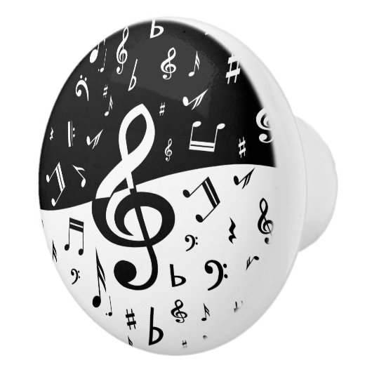 Stijlvolle, Treble Clef Wave Black en White Keramische Knop (Rechts)